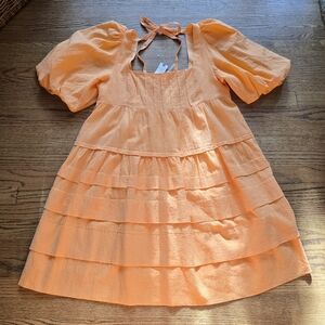 100 Cotton Anthropologie Puff-sleeve Tiered Sundress Orange Dreamsicle Medium
